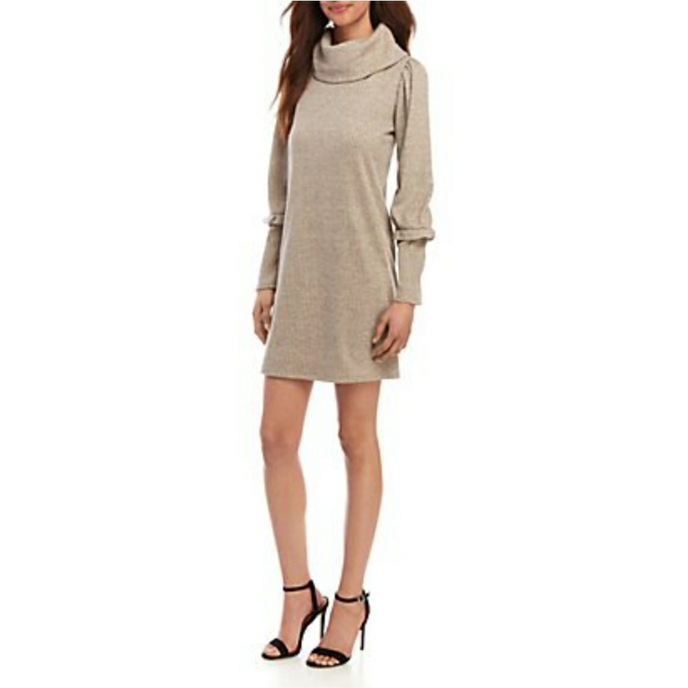BCBG Generation Ribbed Cowl Puff Sleeve Dress, szS